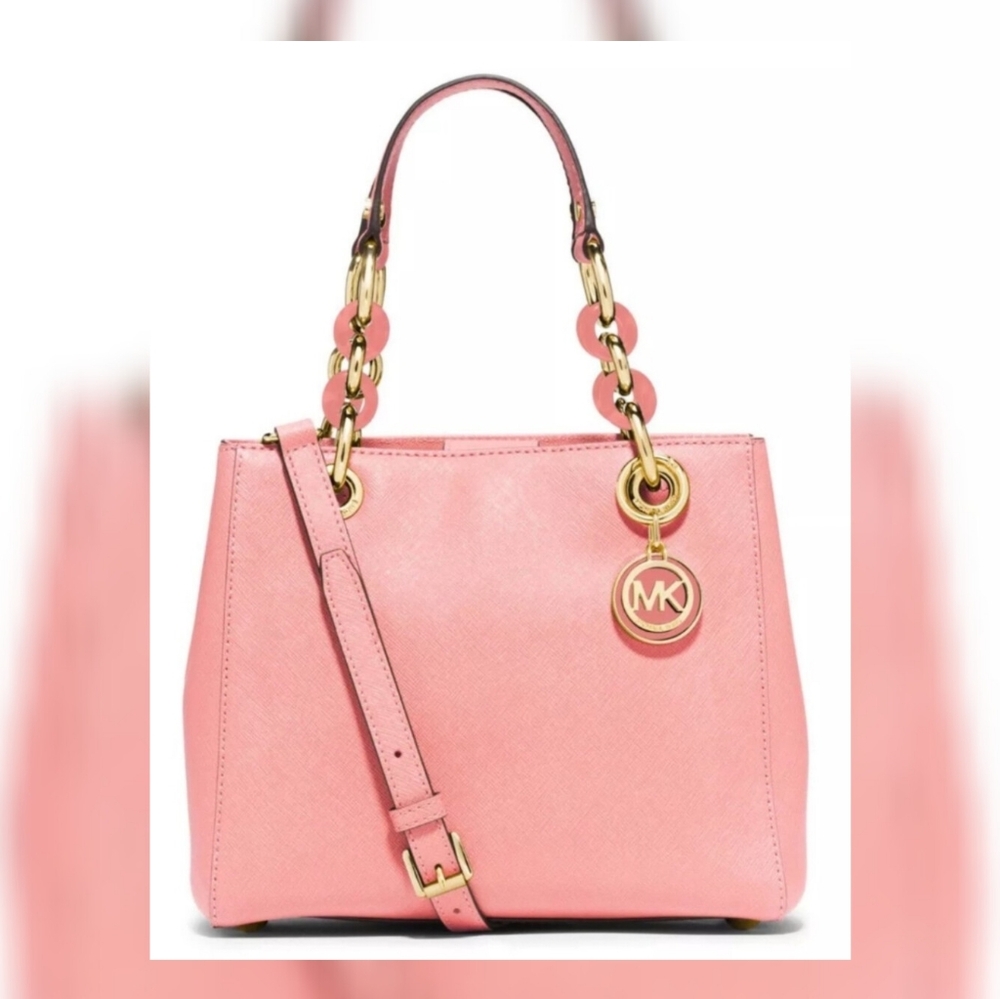 Michael Kors Cynthia Pastel Pink Med Saffiano Leather Satchel NWOT - Picture 1 of 16